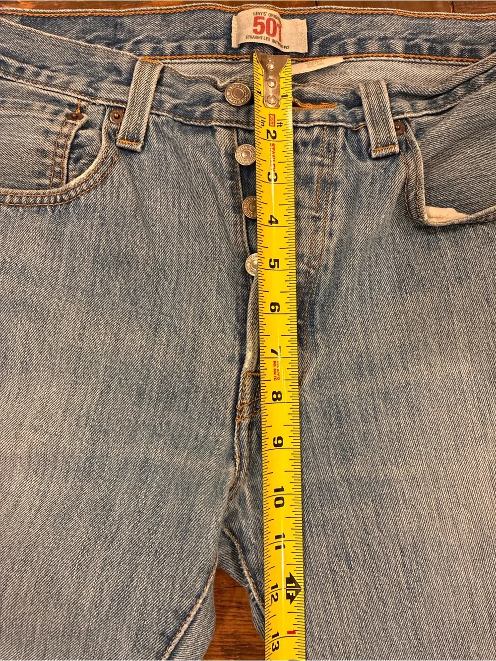 Levi's 501 Men’s Straight Jeans in Light Blue Denim with Contrast Stitching